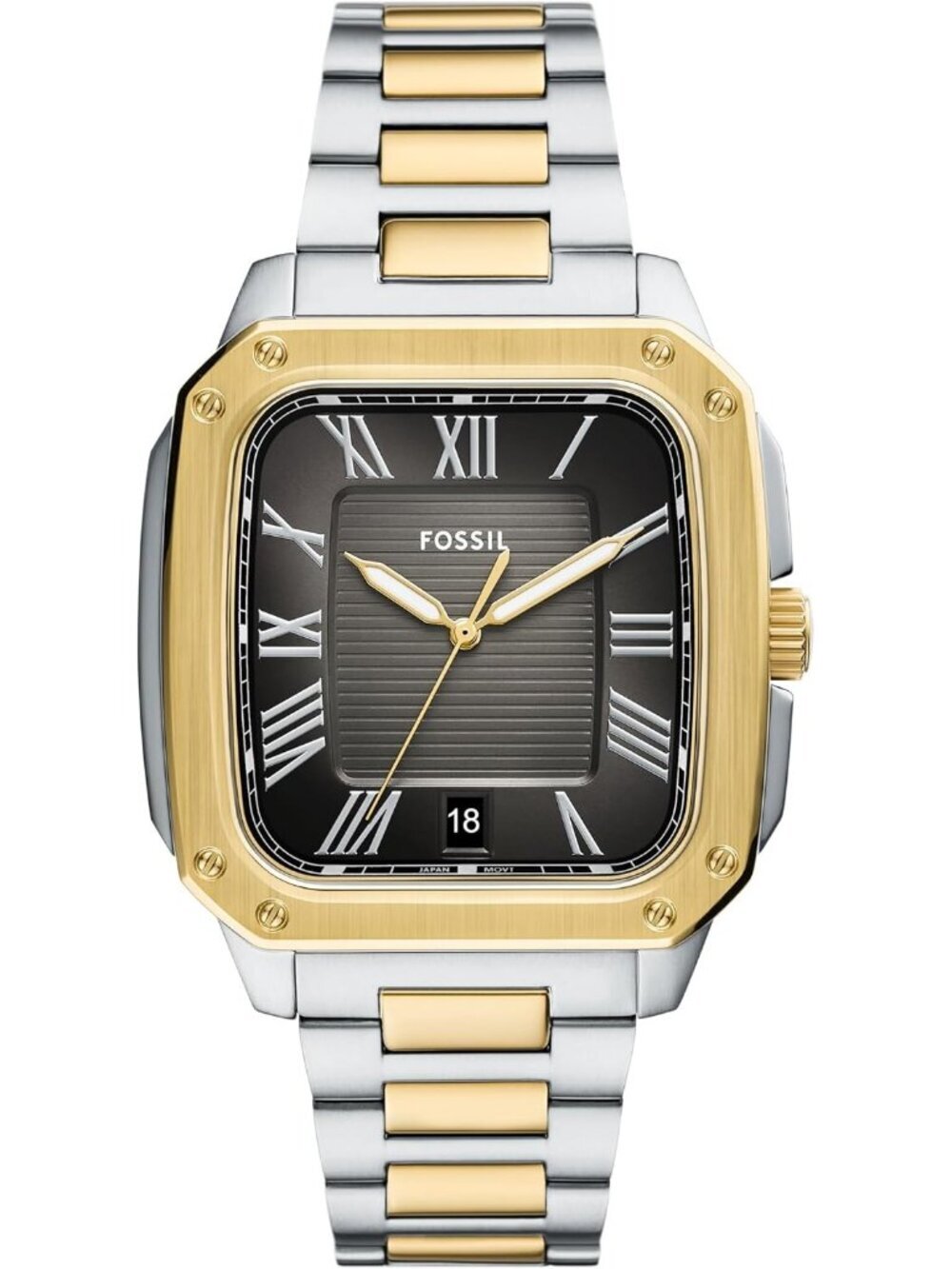 Men's Silver/Gold/Black Crosby Three-Hand Date Stainless Steel Bracelet Watch